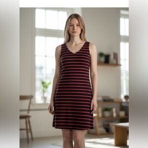 Banana‎ Republic Navy and Red Striped Dress 10 side zipper A line